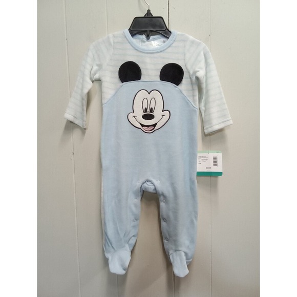 Disney Baby Mickey Mouse Light Blue Striped One Piece (Size 6-9 M) Nwt - Picture 1 of 9